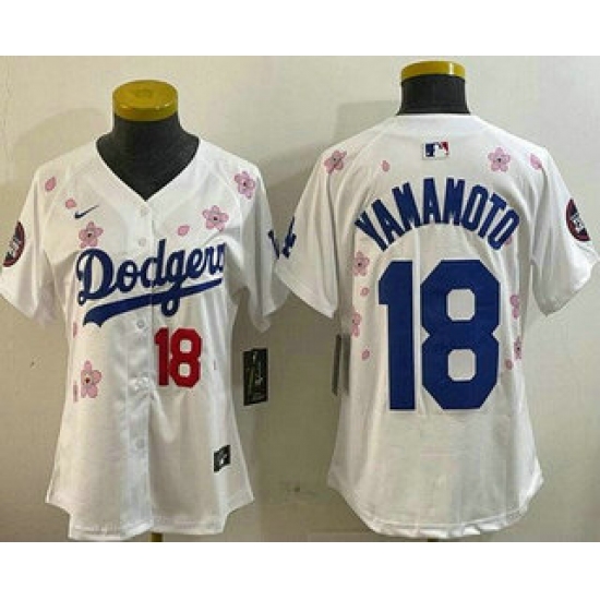 Women's Los Angeles Dodgers #18 Yoshinobu Yamamoto White 2025 Tokyo Series Limited Jersey - Ujersey