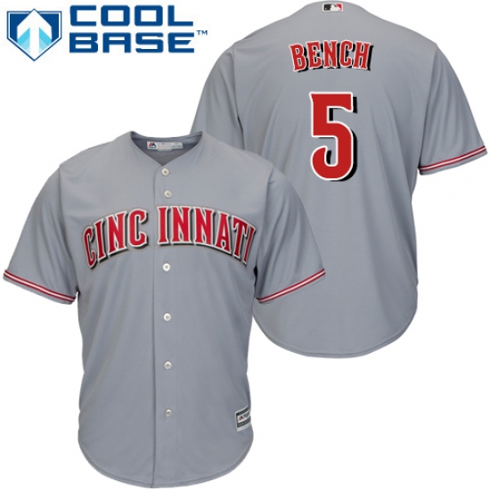 Youth Majestic Cincinnati Reds #5 Johnny Bench Authentic Grey Road Cool Base MLB Jersey - Ujersey