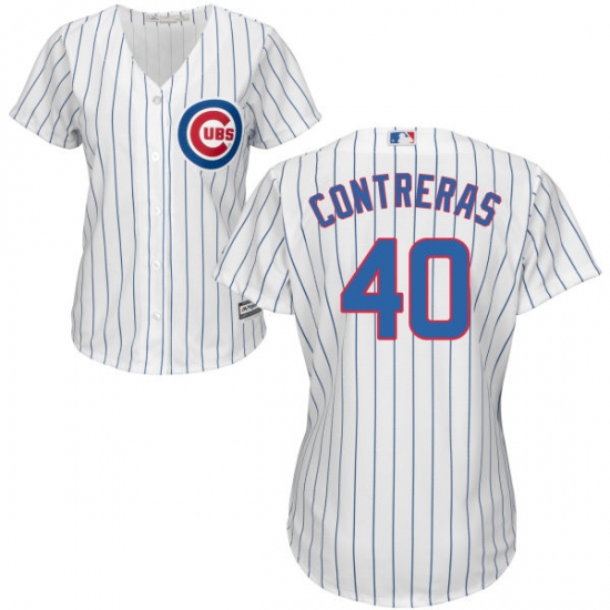 Women's Majestic Chicago Cubs #40 Willson Contreras Authentic White Home Cool Base MLB Jersey - Ujersey