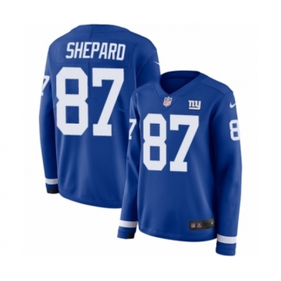 Women's Nike New York Giants #87 Sterling Shepard Limited Royal Blue Therma Long Sleeve NFL Jersey - Ujersey