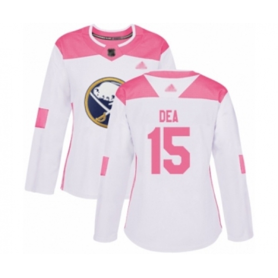 Women's Buffalo Sabres #15 Jean-Sebastien Dea Authentic White Pink Fashion Hockey Jersey - Ujersey