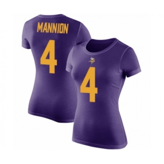 Football Women's Minnesota Vikings #4 Sean Mannion Purple Rush Pride Name & Number T-Shirt - Ujersey