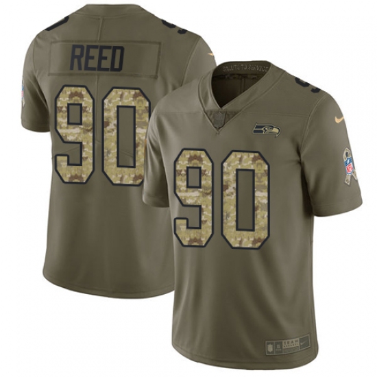 Men's Nike Seattle Seahawks #90 Jarran Reed Limited Olive/Camo 2017 Salute to Service NFL Jersey - Ujersey