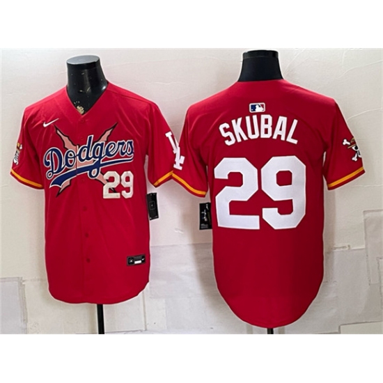 Men's Los Angeles Dodgers x One Piece #29 Tarik Skubal Red Vapor Premier Limited Stitched Baseball Jersey - Ujersey