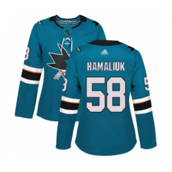 Women's San Jose Sharks #58 Dillon Hamaliuk Authentic Teal Green Home Hockey Jersey - Ujersey