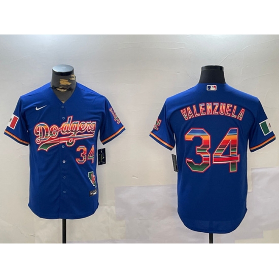 Men's Los Angeles Dodgers #34 Fernando Valenzuela Royal Mexico California Cool Base Stitched Baseball Jersey - Ujersey