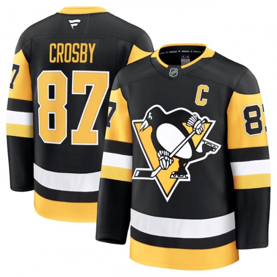 Men's Pittsburgh Penguins #87 Sidney Crosby Black 2024-25 Home Stitched Hockey Jersey - Ujersey