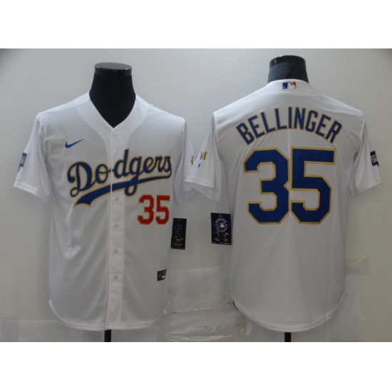 Men's Nike Los Angeles Dodgers #35 Cody Bellinger White Game Champions Authentic Jersey - Ujersey