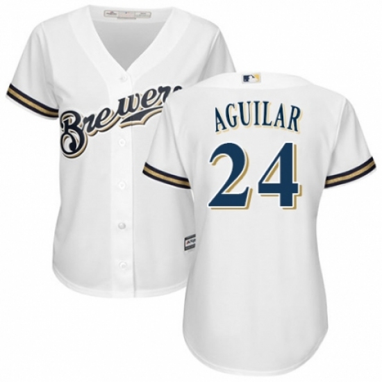 Women's Majestic Milwaukee Brewers #24 Jesus Aguilar Replica White Alternate Cool Base MLB Jersey - Ujersey
