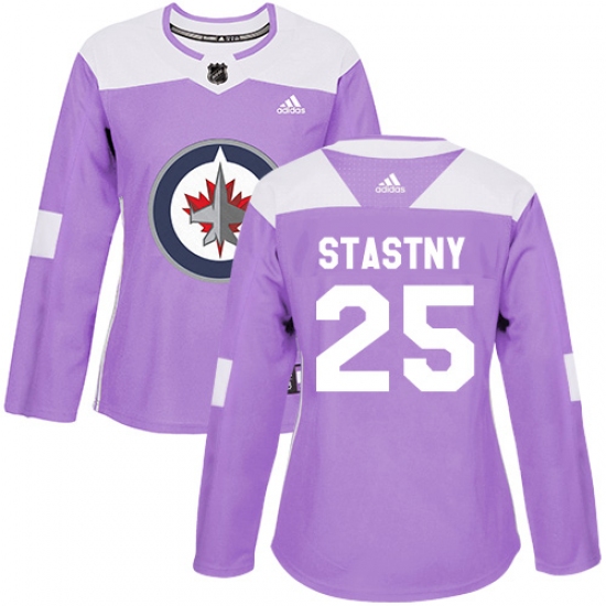 Women's Adidas Winnipeg Jets #25 Paul Stastny Authentic Purple Fights Cancer Practice NHL Jersey - Ujersey