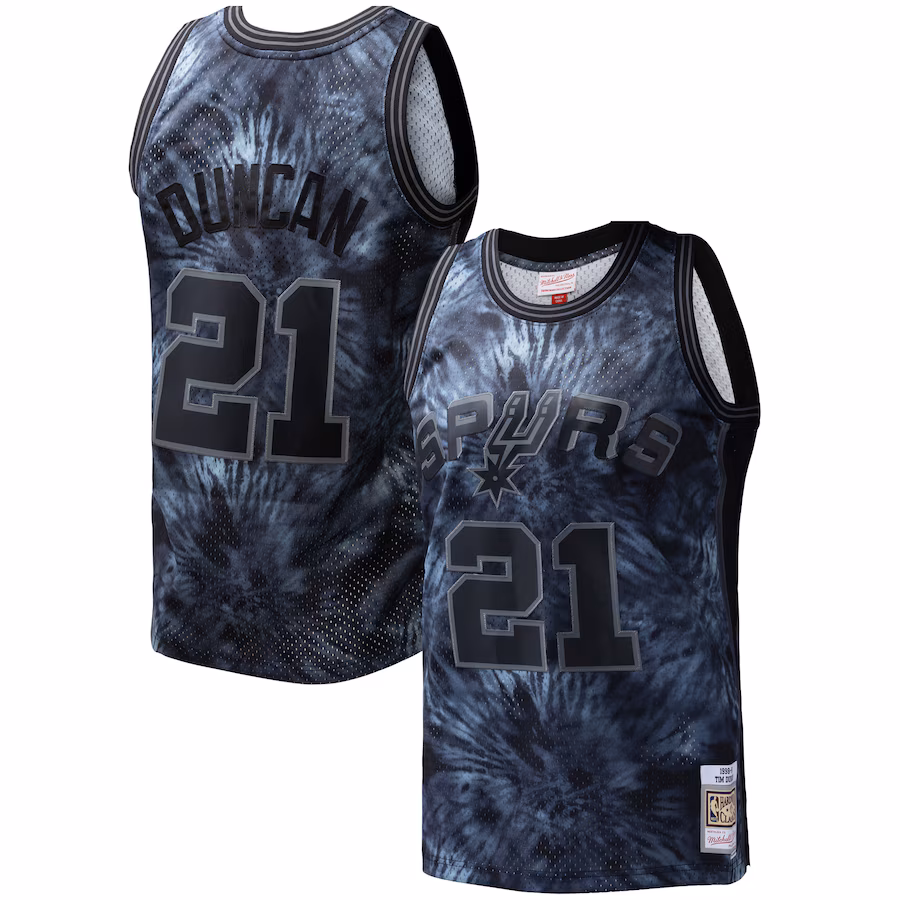 Men's San Antonio Spurs Tim Duncan Mitchell & Ness Black Hardwood Classics 1998/99 Tie-Dye Swingman Jersey - Ujersey NHL