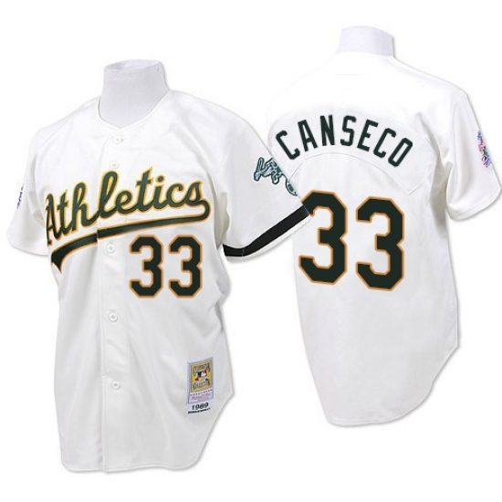 Men's Mitchell and Ness Oakland Athletics #33 Jose Canseco Replica White Throwback MLB Jersey - Ujersey