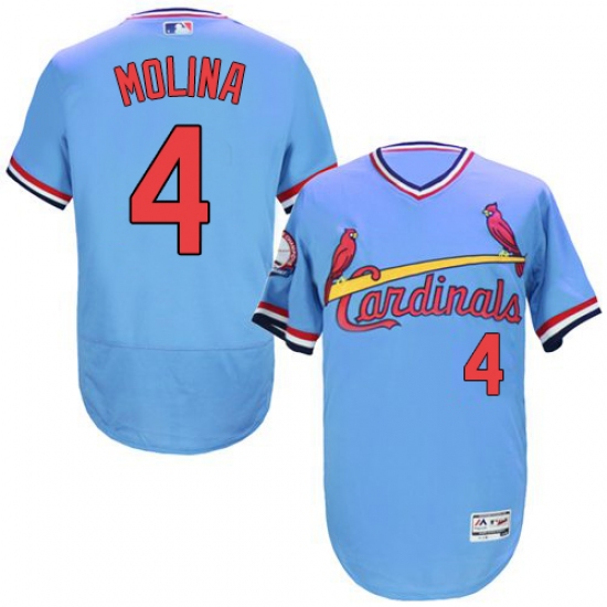 Men's Majestic St. Louis Cardinals #4 Yadier Molina Light Blue Flexbase Authentic Collection Cooperstown MLB Jersey - Ujersey