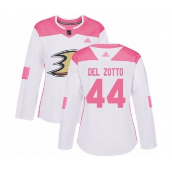 Women's Anaheim Ducks #44 Michael Del Zotto Authentic White Pink Fashion Hockey Jersey - Ujersey