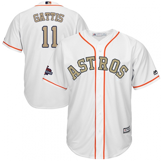 Youth Majestic Houston Astros #11 Evan Gattis Authentic White 2018 Gold Program Cool Base MLB Jersey - Ujersey