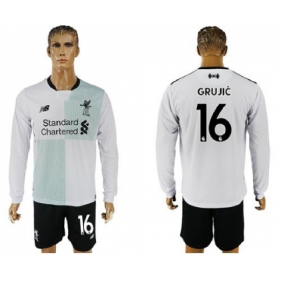 Liverpool #16 Grujic Away Long Sleeves Soccer Club Jersey