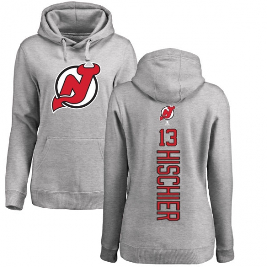 NHL Women's Adidas New Jersey Devils #13 Nico Hischier Ash Backer Pullover Hoodie - ujerseystore
