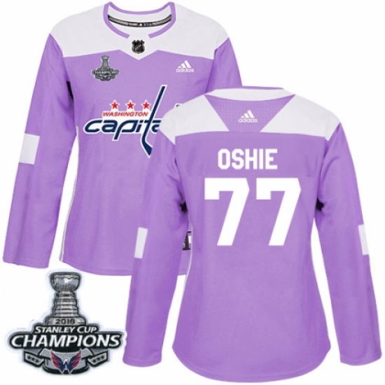 Women's Adidas Washington Capitals #77 T.J. Oshie Authentic Purple Fights Cancer Practice 2018 Stanley Cup Final Champions NHL Jersey - Ujersey