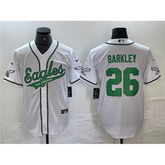 Men's Philadelphia Eagles #26 Saquon Barkley White Cool Base Baseball Stitched Jerseys - Ujersey