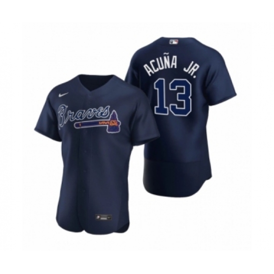 Men's Atlanta Braves #13 Ronald Acuna Jr. Nike Navy Authentic 2020 Alternate Jerseys - Ujersey