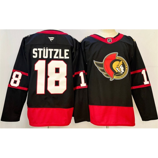 Men's Ottawa Senators #18 Tim Stützle Black 2024-25 Home Stitched Hockey Jersey - Ujersey