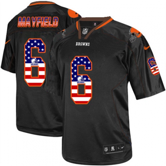 Men's Nike Cleveland Browns #6 Baker Mayfield Elite Black USA Flag Fashion NFL Jersey
