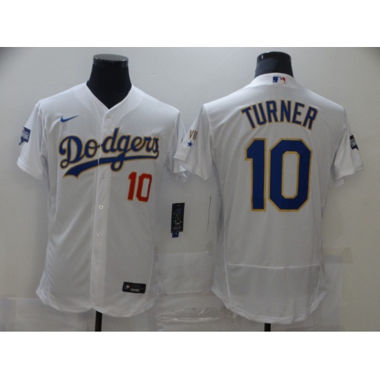 Men's Los Angeles Dodgers #10 Justin Turner White World Series Champions Authentic Jersey - Ujersey