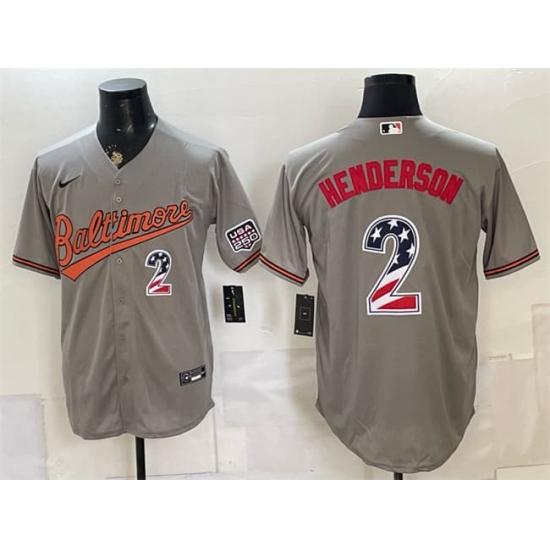 Men's Baltimore Orioles #2 Gunnar Henderson Gray USA 250 Fourth of July Home Stitched Baseball Jersey - Ujersey