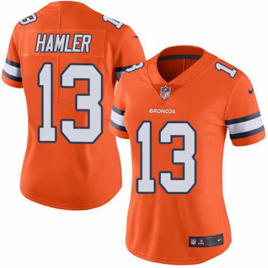 Women's Denver Broncos #13 KJ Hamler Orange Stitched Limited Rush Jersey - Ujersey