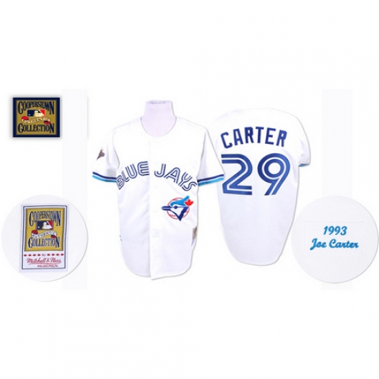 Men's Mitchell and Ness Toronto Blue Jays #29 Joe Carter Authentic White Throwback MLB Jersey - Ujersey