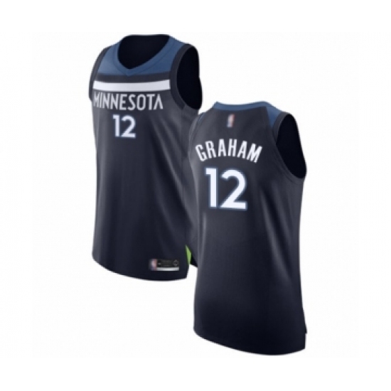 Men's Minnesota Timberwolves #12 Treveon Graham Authentic Navy Blue Basketball Jersey - Icon Edition - Ujersey