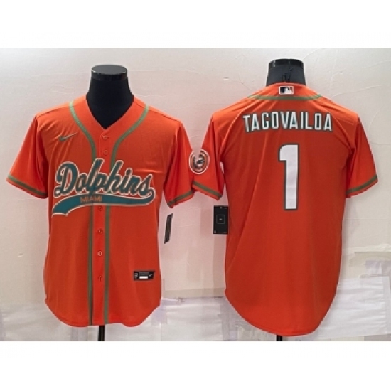 Men's Miami Dolphins #1 Tua Tagovailoa Orange Stitched Cool Base Nike Baseball Jersey - Ujersey