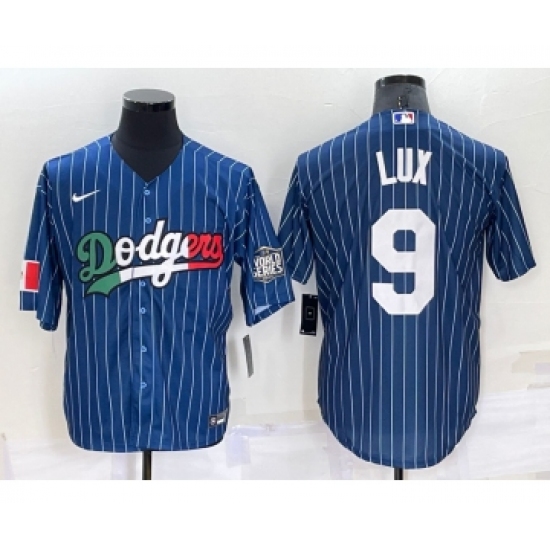 Men's Los Angeles Dodgers #9 Gavin Lux Navy Blue Pinstripe 2020 World Series Cool Base Nike Jersey - Ujersey