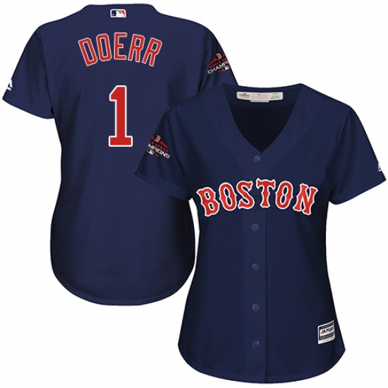 Women's Majestic Boston Red Sox #1 Bobby Doerr Authentic Navy Blue Alternate Road 2018 World Series Champions MLB Jersey - Ujersey