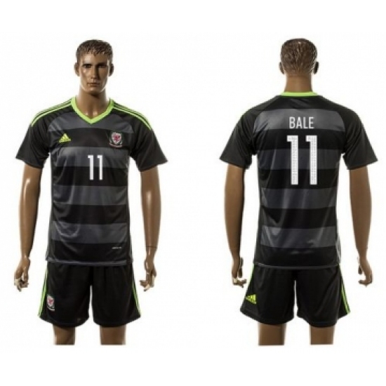 Wales #11 Bale Black Away Soccer Country Jersey