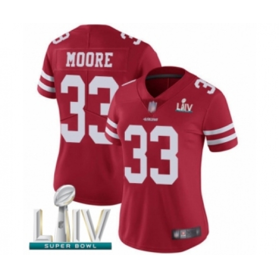 Women's San Francisco 49ers #33 Tarvarius Moore Red Team Color Vapor Untouchable Limited Player Super Bowl LIV Bound Football Jersey - Ujersey