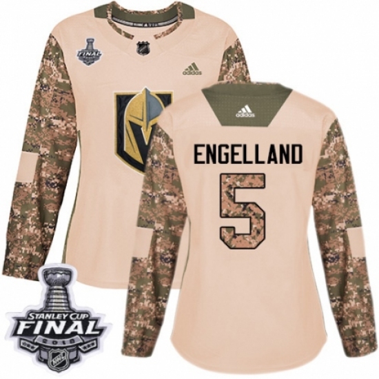 Women's Adidas Vegas Golden Knights #5 Deryk Engelland Authentic Camo Veterans Day Practice 2018 Stanley Cup Final NHL Jersey - Ujersey
