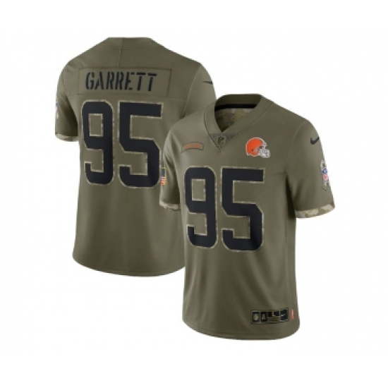 Men's Cleveland Browns #95 Myles Garrett 2022 Olive Salute To Service Limited Stitched Jersey - Ujersey