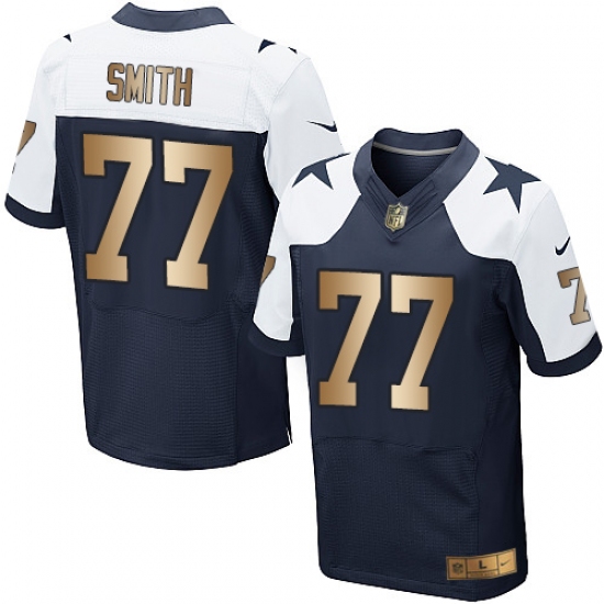 Men's Nike Dallas Cowboys #77 Tyron Smith Elite Navy/Gold Throwback Alternate NFL Jersey - Ujersey