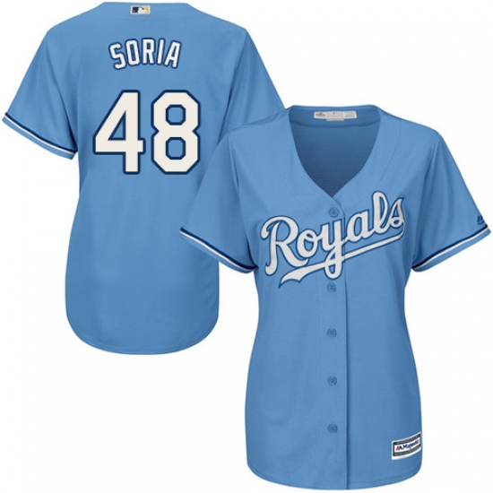 Women's Majestic Kansas City Royals #48 Joakim Soria Replica Light Blue Alternate 1 Cool Base MLB Jersey - Ujersey