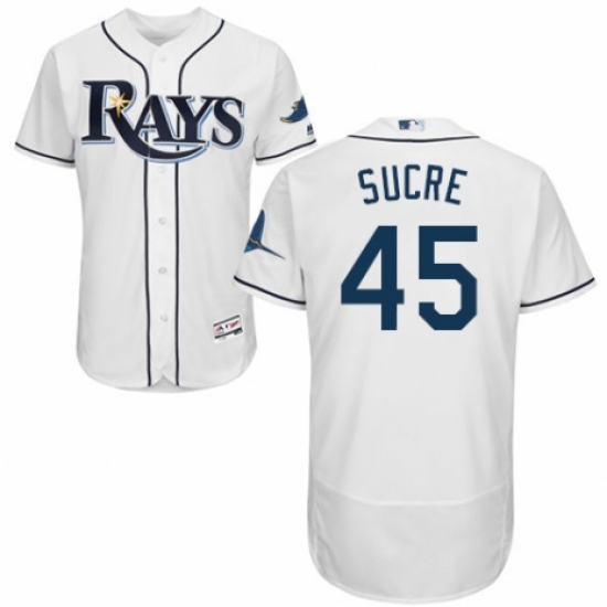Men's Majestic Tampa Bay Rays #45 Jesus Sucre Home White Home Flex Base Authentic Collection MLB Jersey - Ujersey