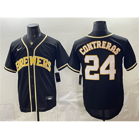 Men's Milwaukee Brewers #24 William Contreras 2026 Fashion Replica Black Out Stitched Baseball Jersey - Ujersey