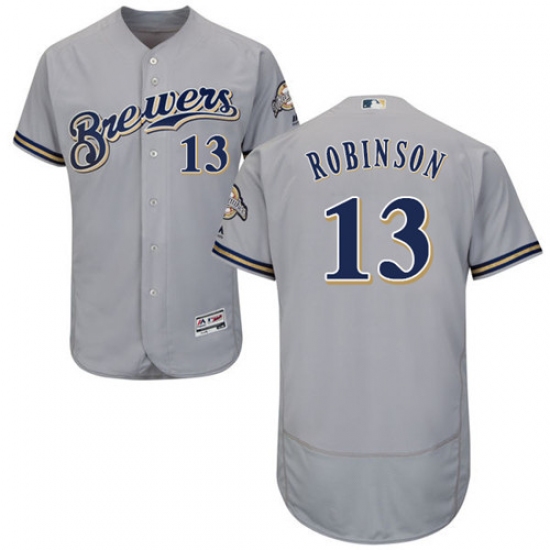 Men's Majestic Milwaukee Brewers #13 Glenn Robinson Grey Flexbase Authentic Collection MLB Jersey