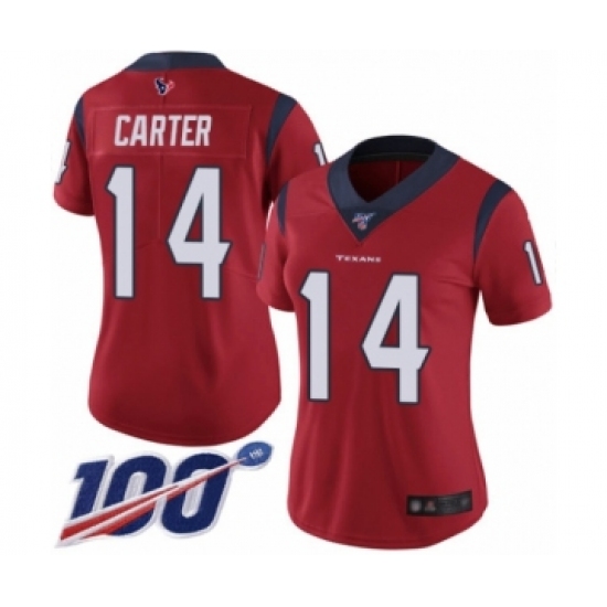 Women's Houston Texans #14 DeAndre Carter Red Alternate Vapor Untouchable Limited Player 100th Season Football Jersey - Ujersey
