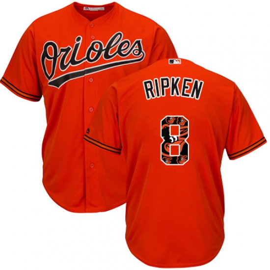 Men's Majestic Baltimore Orioles #8 Cal Ripken Authentic Orange Team Logo Fashion Cool Base MLB Jersey - Ujersey