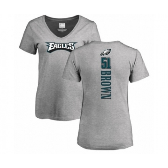 Women's Philadelphia Eagles #51 Zach Brown Ash Backer V-Neck T-Shirt - Ujersey