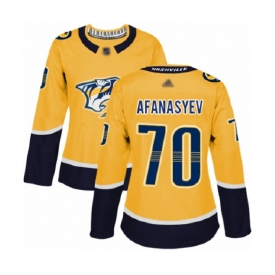 Women's Nashville Predators #70 Egor Afanasyev Authentic Gold Home Hockey Jersey - Ujersey