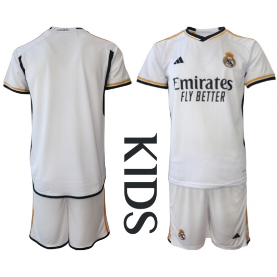 kids Real Madrid Blank 2023-24 White Home Soccer Jersey