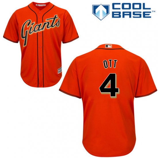 Youth Majestic San Francisco Giants #4 Mel Ott Replica Orange Alternate Cool Base MLB Jersey - Ujersey