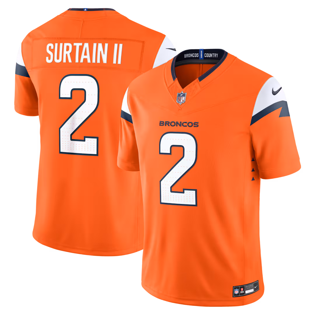 Men's Denver Broncos Patrick Surtain II Nike Orange Team Vapor F.U.S.E. Stitched Limited Jersey - SUjersey01